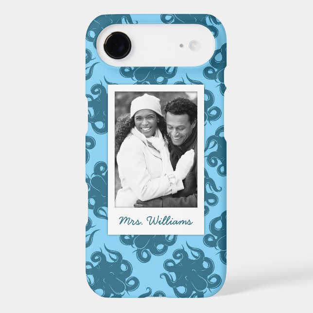 Octopus On Blue Pattern | Your Photo & Name Case-Mate iPhone Case (Back)