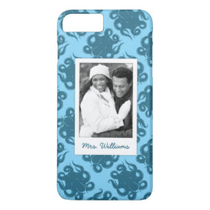 Octopus On Blue Pattern Your Photo & Name iPhone 8 Plus/7 Plus Case