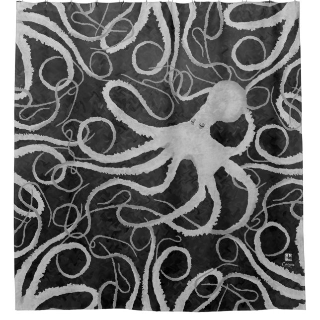 Octopus on Dark Grey ll - Shower Curtain (Front)