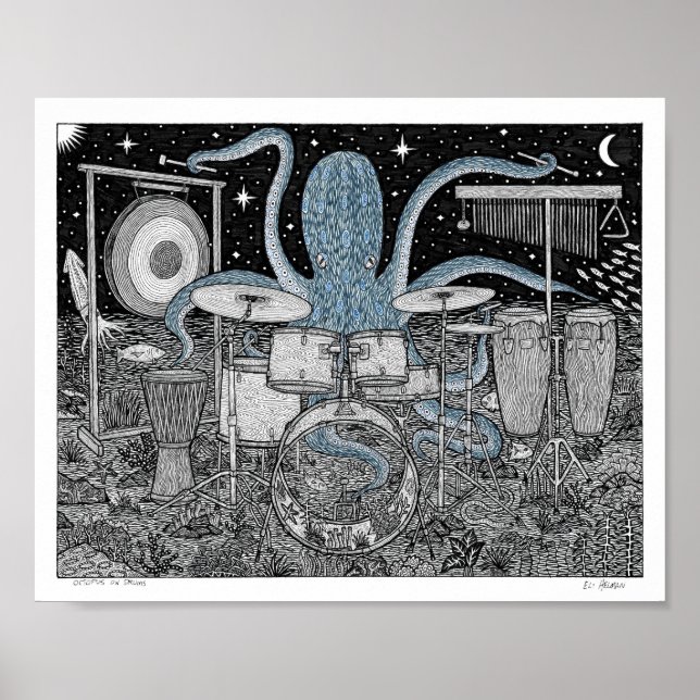 Octopus on Drums Poster (Front)
