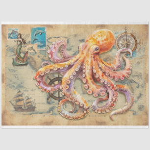 Octopus on map  tissue paper