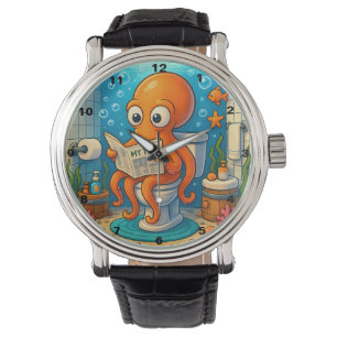 Octopus on Toilet Humorous Funny Bathroom Setting Watch
