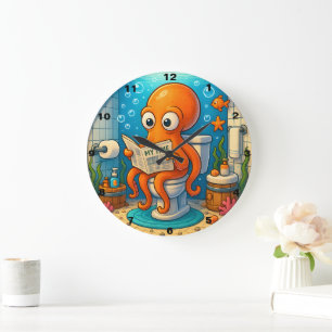 Octopus on Toilet Humourous Funny Bathroom Setting Large Clock