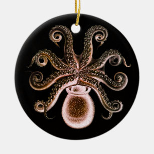 Octopus One - Red Ceramic Tree Decoration