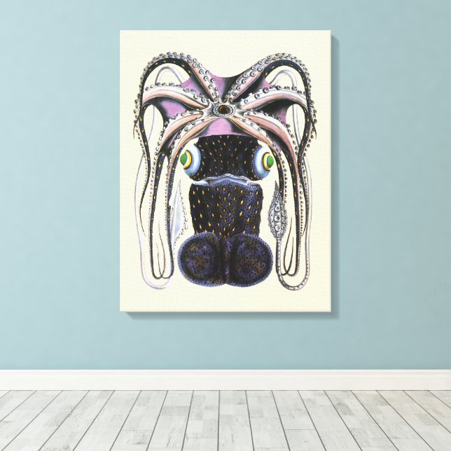 Octopus or Giant Squid, Vintage Marine Life Animal Canvas Print (Insitu(Wood Floor))