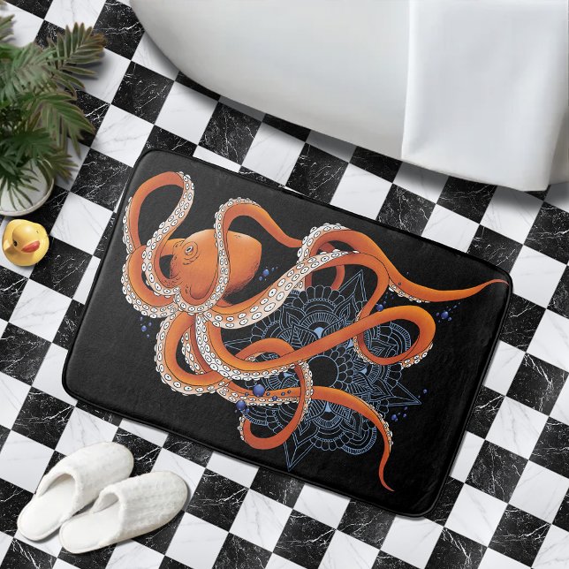 Octopus Orange Mandal Blue Bath Mat (Creator Uploaded)