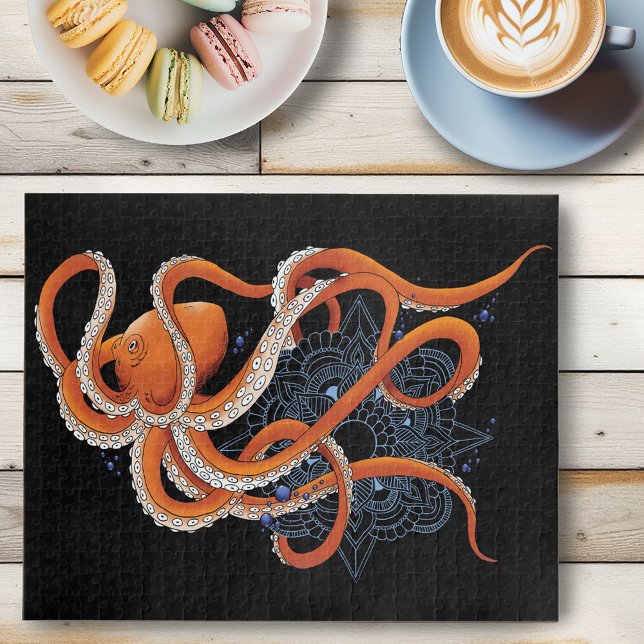 Octopus Orange Mandal Blue Jigsaw Puzzle (Creator Uploaded)