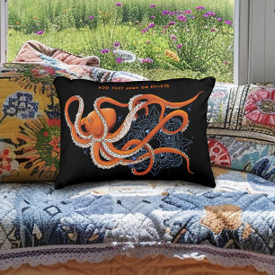 Octopus Orange Mandala Blue Decorative Cushion