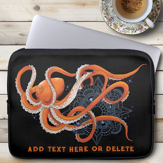 Octopus Orange Mandala Blue Laptop Sleeve (Creator Uploaded)