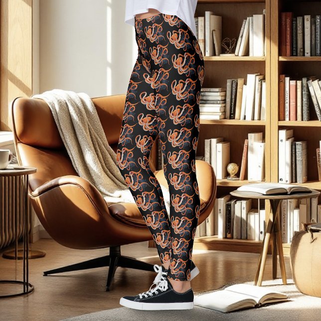 Octopus Orange Mandala Blue Leggings (Creator Uploaded)
