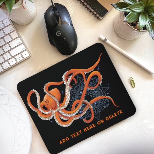Octopus Orange Mandala Blue Mouse Mat (Creator Uploaded)