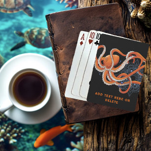 Octopus Orange Mandala Blue Playing Cards