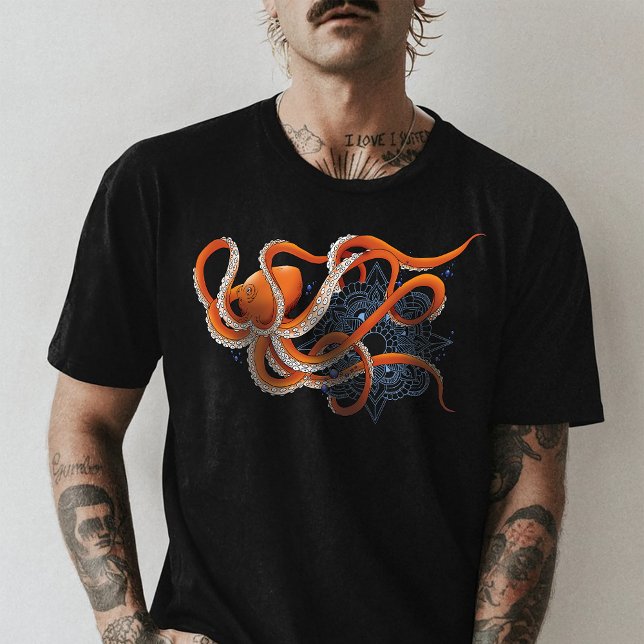 Octopus Orange Mandala Blue T-Shirt (Creator Uploaded)