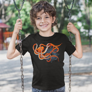 Octopus Orange Mandala Blue T-Shirt