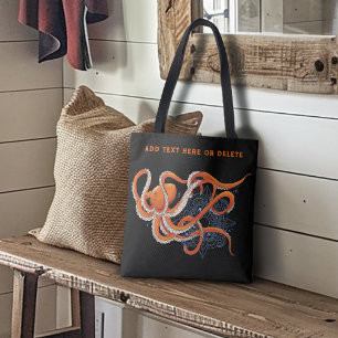 Octopus Orange Mandala Blue Tote Bag