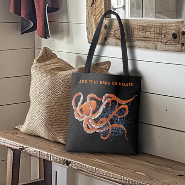 Octopus Orange Mandala Blue Tote Bag (Creator Uploaded)