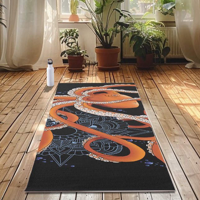 Octopus Orange Mandala Blue Yoga Mat (Creator Uploaded)
