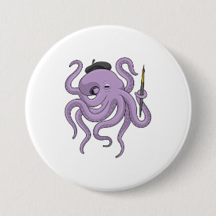 Octopus Painter Paint brush 7.5 Cm Round Badge