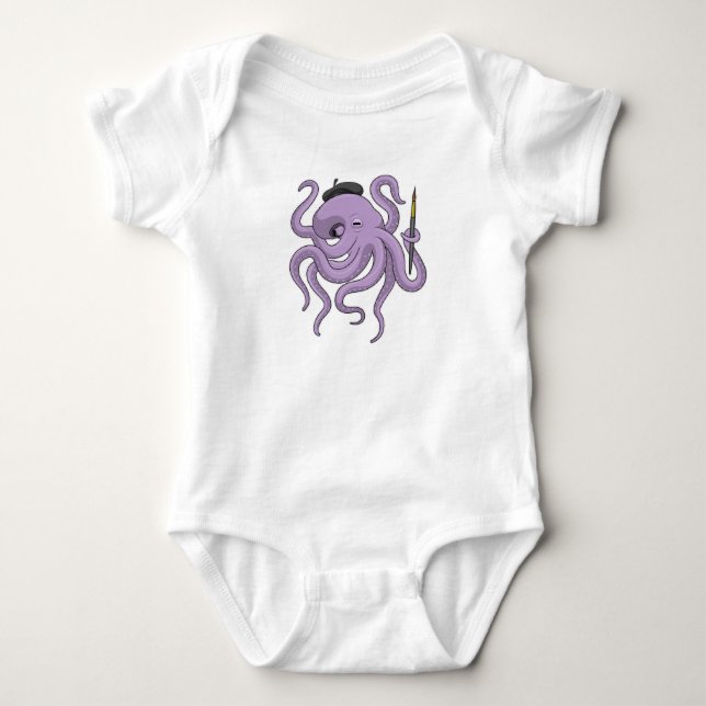 Octopus Painter Paint brush Baby Bodysuit (Front)
