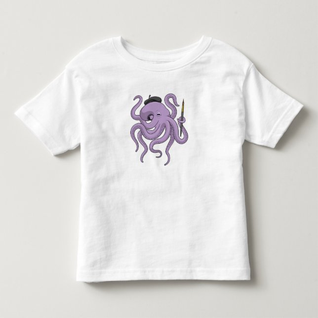 Octopus Painter Paint brush Toddler T-Shirt (Front)