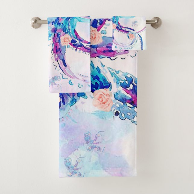 octopus pastel in dream bath towel set (Insitu)