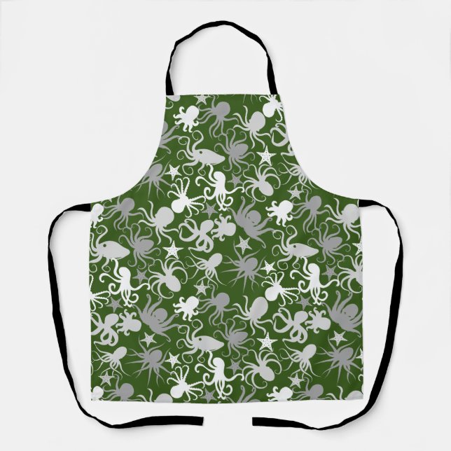 Octopus Pattern.b D Green BG Apron (Front)