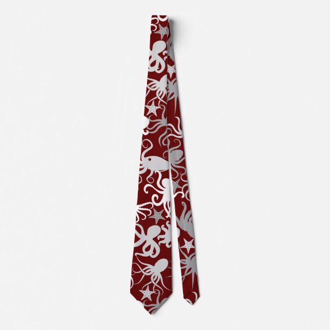 Octopus Pattern.b D Red BG Tie (Front)