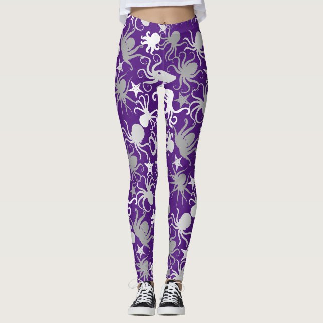 Octopus Pattern.b Purple BG Leggings (Front)