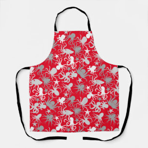 Octopus Pattern.b Red BG Apron