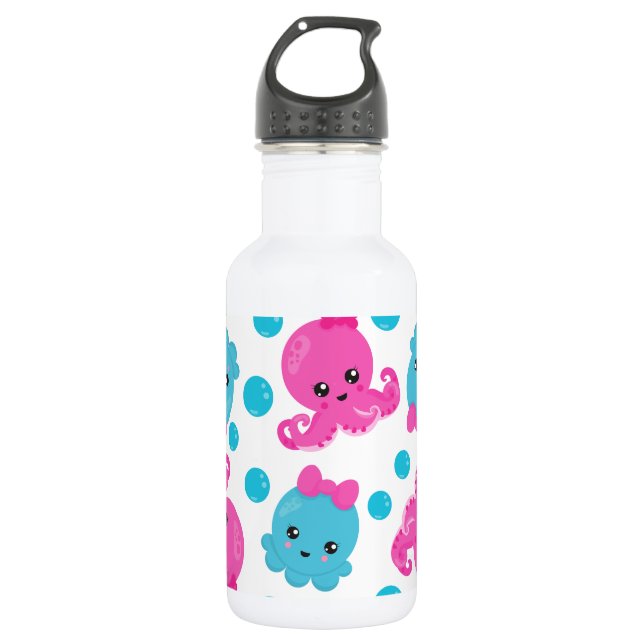 Octopus Pattern, Cute Octopus, Sea Animals 532 Ml Water Bottle (Front)