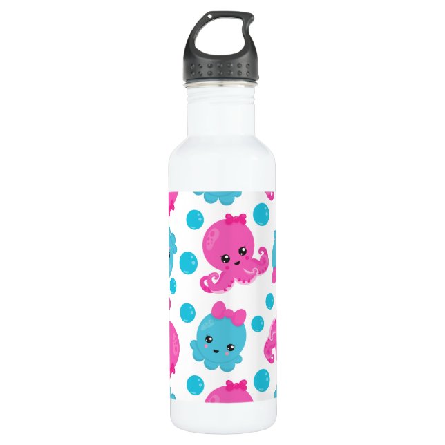 Octopus Pattern, Cute Octopus, Sea Animals 710 Ml Water Bottle (Front)