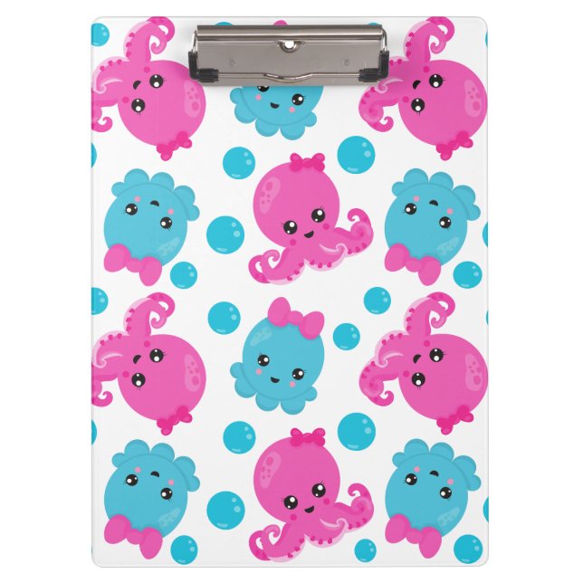 Octopus Pattern, Cute Octopus, Sea Animals Clipboard (Front)