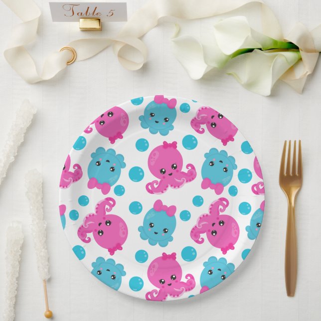 Octopus Pattern, Cute Octopus, Sea Animals Paper Plate (Wedding)