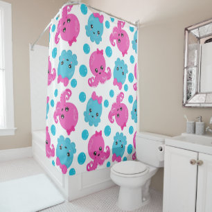 Octopus Pattern, Cute Octopus, Sea Animals Shower Curtain