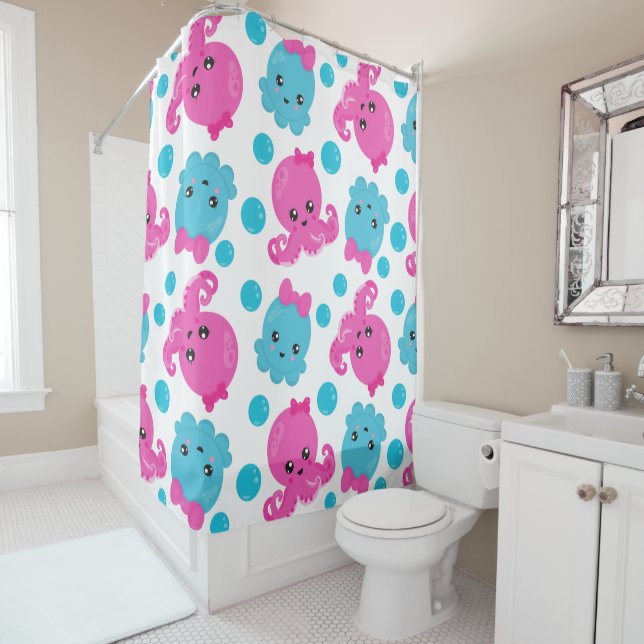 Octopus Pattern, Cute Octopus, Sea Animals Shower Curtain (In Situ)