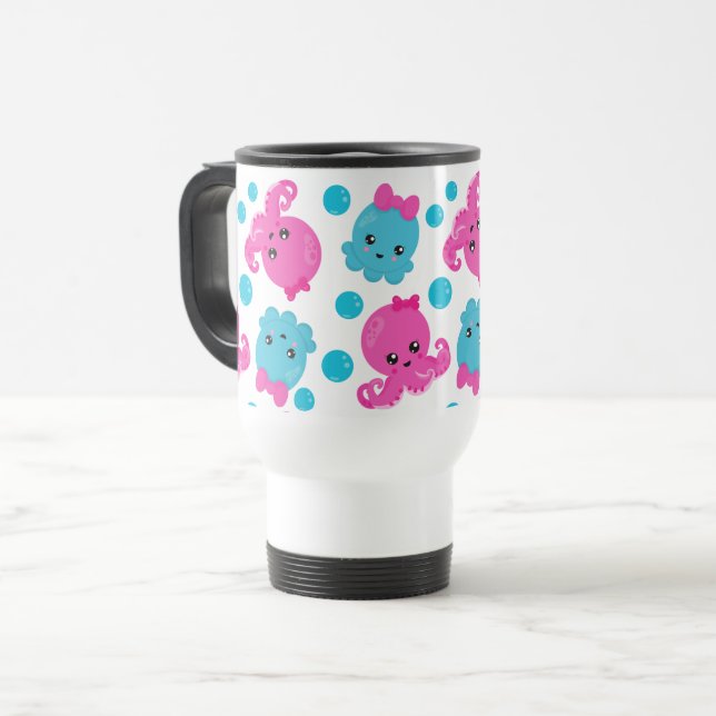 Octopus Pattern, Cute Octopus, Sea Animals Travel Mug (Front Left)