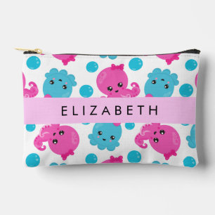 Octopus Pattern, Cute Octopus, Sea, Your Name Accessory Pouch