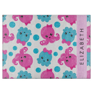 Octopus Pattern, Cute Octopus, Sea, Your Name Cutting Board