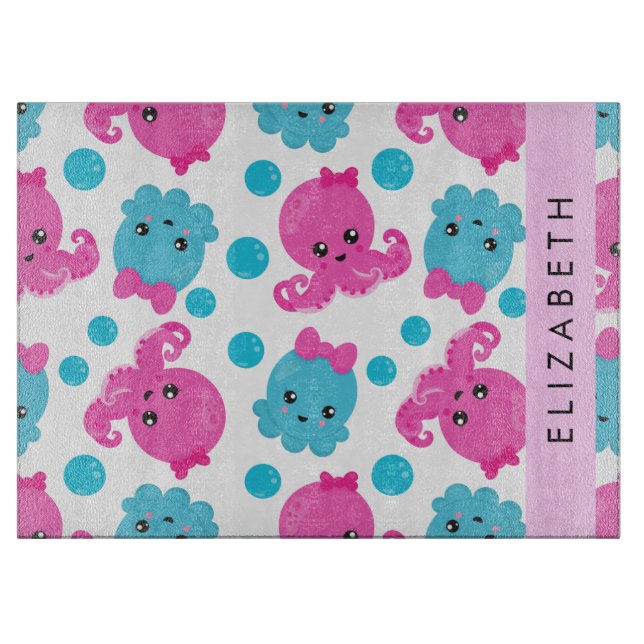 Octopus Pattern, Cute Octopus, Sea, Your Name Cutting Board (Front)