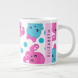 Octopus Pattern, Cute Octopus, Sea, Your Name Large Coffee Mug