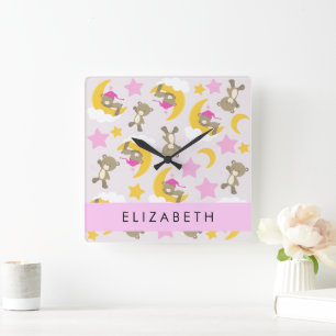 Octopus Pattern, Cute Octopus, Sea, Your Name Square Wall Clock