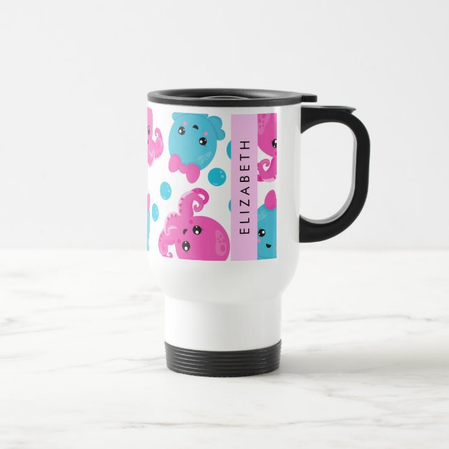 Octopus Pattern, Cute Octopus, Sea, Your Name Travel Mug (Right)