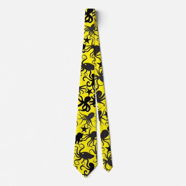 Octopus Pattern.w BYellow BG Tie (Front)