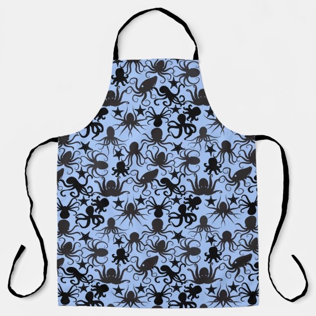 Octopus Pattern.w LBlue BG Apron (Front)