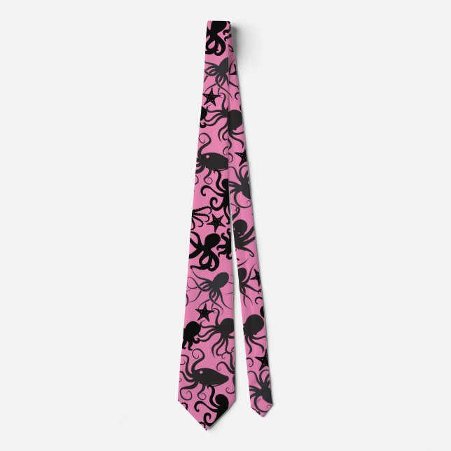 Octopus Pattern.w Pink BG Tie (Front)