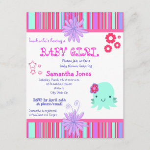 Octopus Pink Baby Shower Invitations