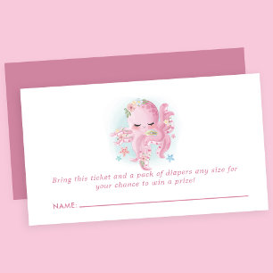 Octopus Pink Watercolor Baby Shower Diaper Raffle Enclosure Card