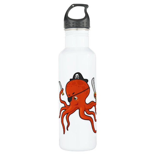 Octopus Pirate Pirate hat 710 Ml Water Bottle (Front)