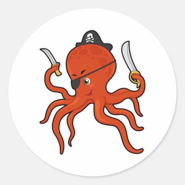Octopus Pirate Pirate hat Classic Round Sticker (Front)