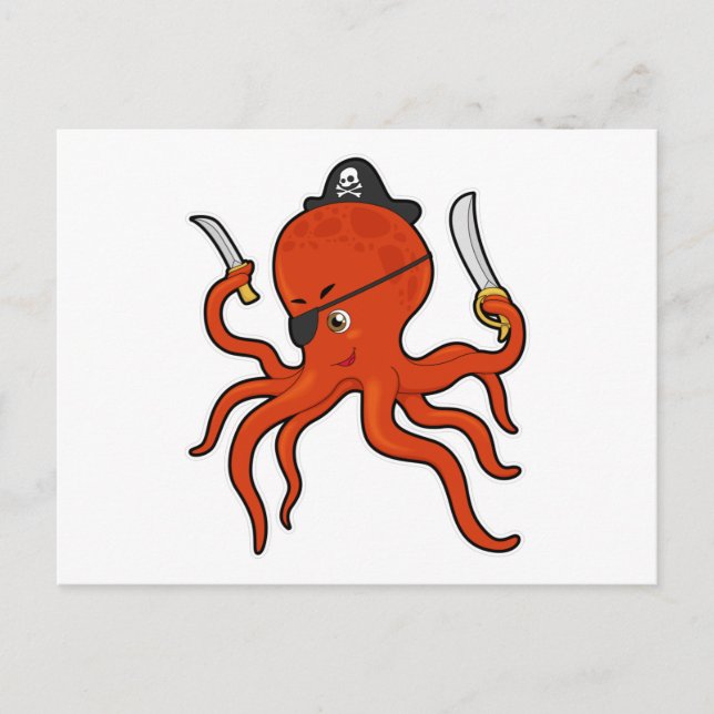 Octopus Pirate Pirate hat Postcard (Front)